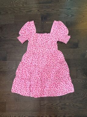 Pink Floral Smocked Tiered Dress